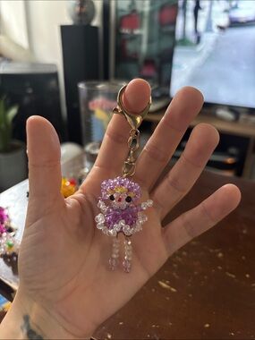 Susan Alexandra Lavender Beaded Charm Keychain with Gold Clasp